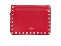 Rockstud Chain Pouch, Leather, Red, DB, 3*